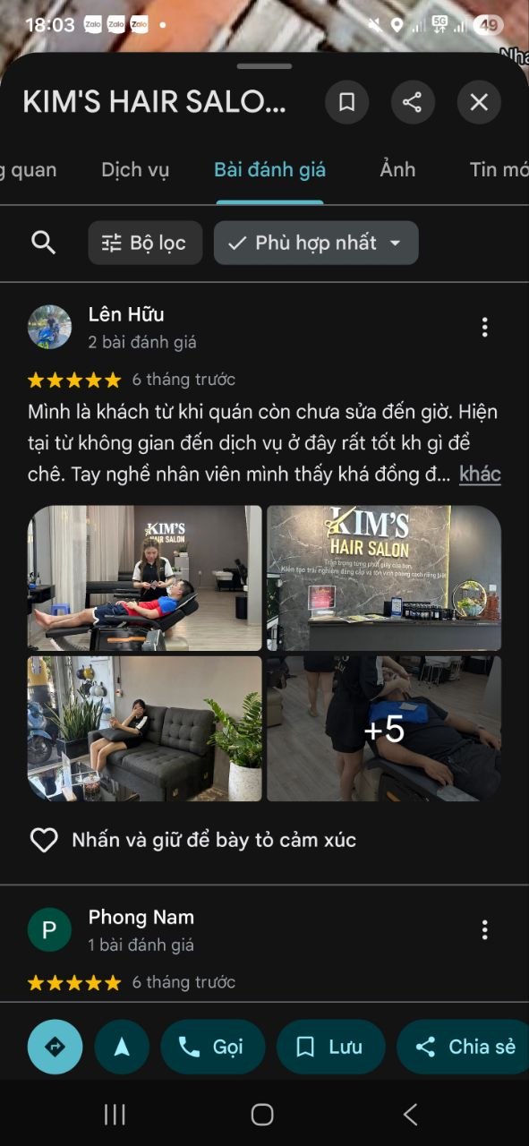 Review Google Maps của Lên Hữu về KIM'S SALON